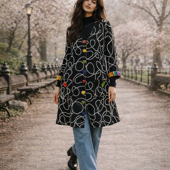 Vintage Platinum by Dorothy Schoelen Funky Heart Button Artsy Coat Dress Medium - Picture 12 of 12